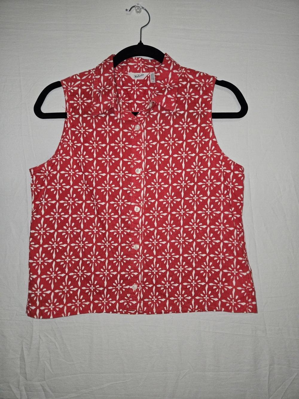 Woolrich Red and Cream Colored  Geometric Button-Front Sleeveless Top